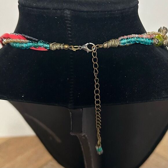 Handmade Glass Mixed Beaded Necklace Women's Adjustable Multicolor 4 Strand - Picture 2 of 7